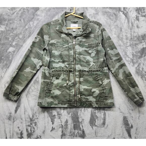 Old Navy Jacket Womens S Green Camo Cotton Full Zip Drawstring Field Outdoors - Picture 1 of 8